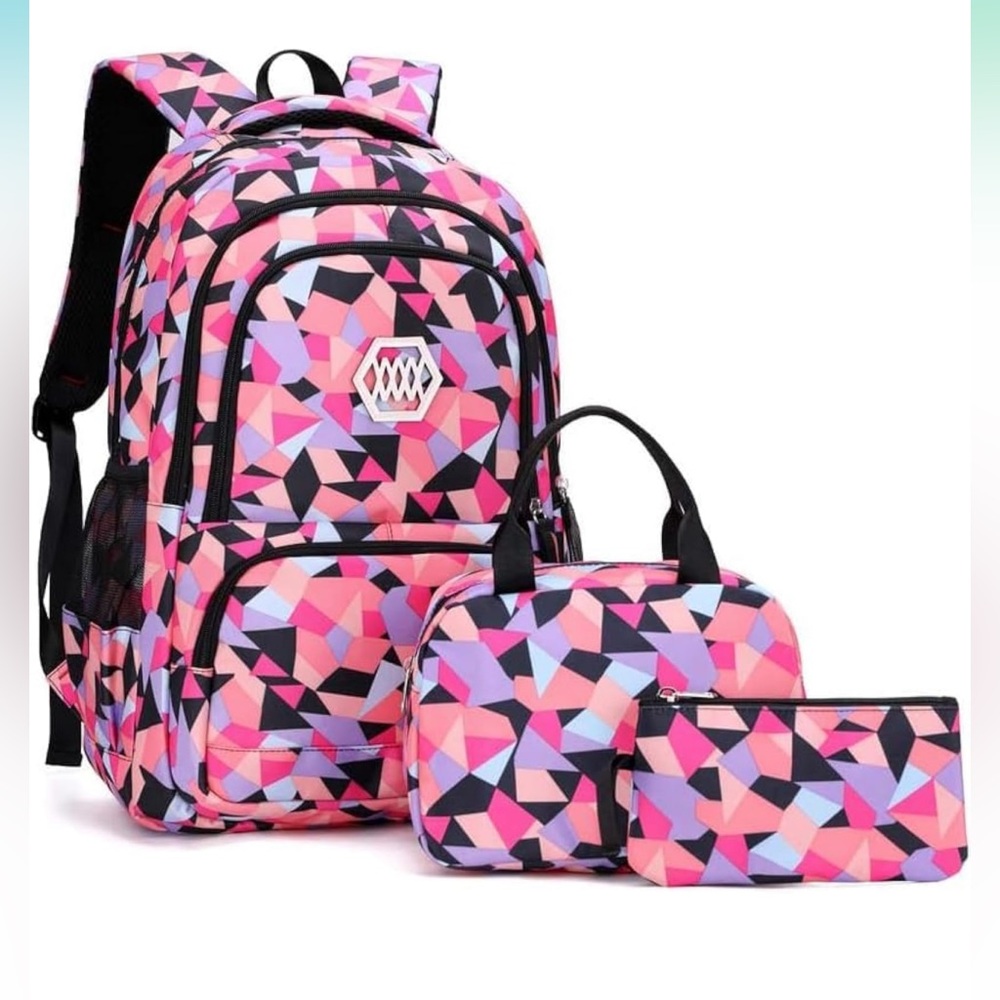 NWT Girls School Backpack Set,Colorful Print School Bag